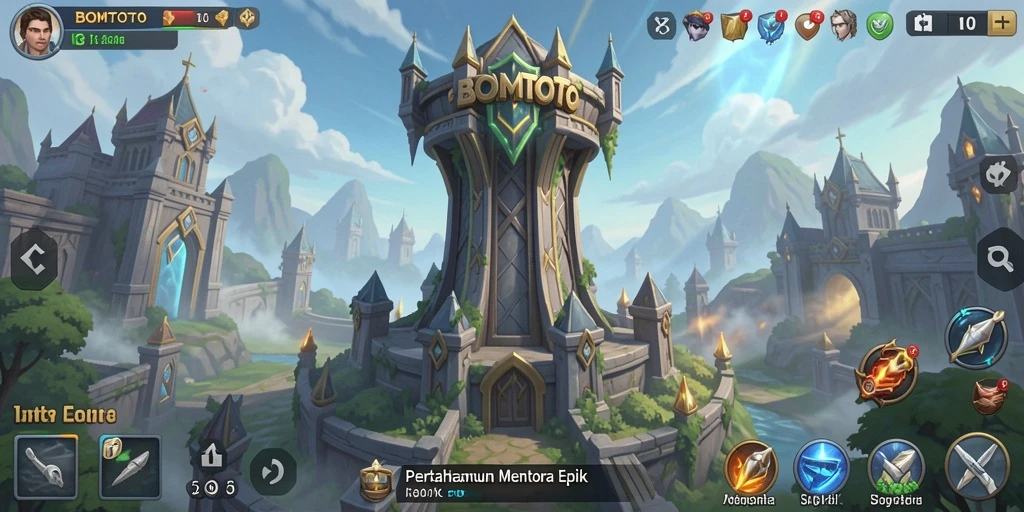 Tampilan gameplay BOMTOTO yang menampilkan strategi Tower Defense yang menarik.
