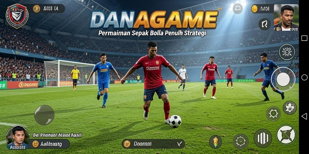 Tampilan gameplay seru di lapangan sepak bola.