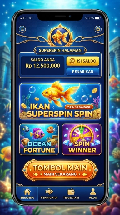 Tampilan utama aplikasi superspin yang menarik.